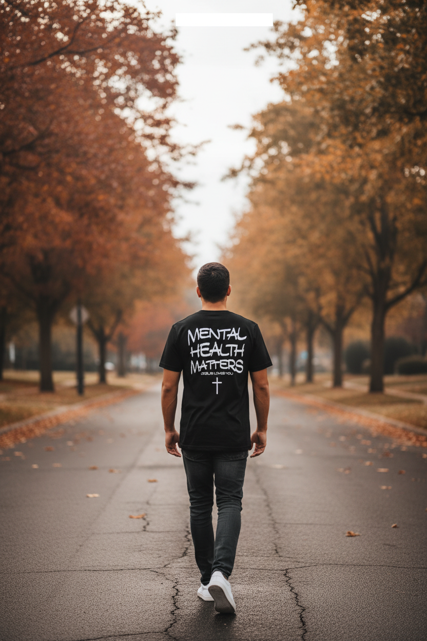 Mental Health tee back print pin image