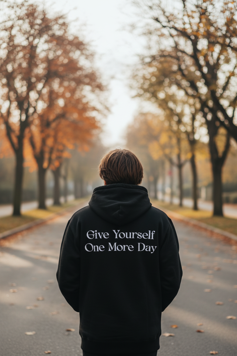 One More Day hoodie lifestyle pin image