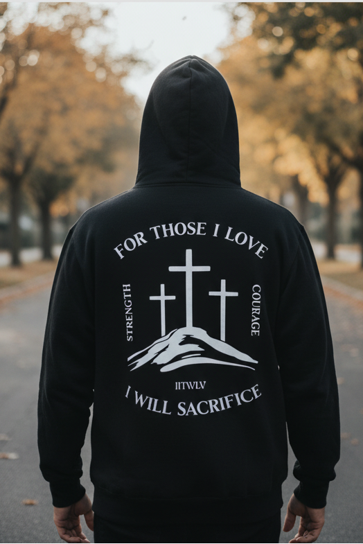 Sacrifice hoodie lifestyle pin image